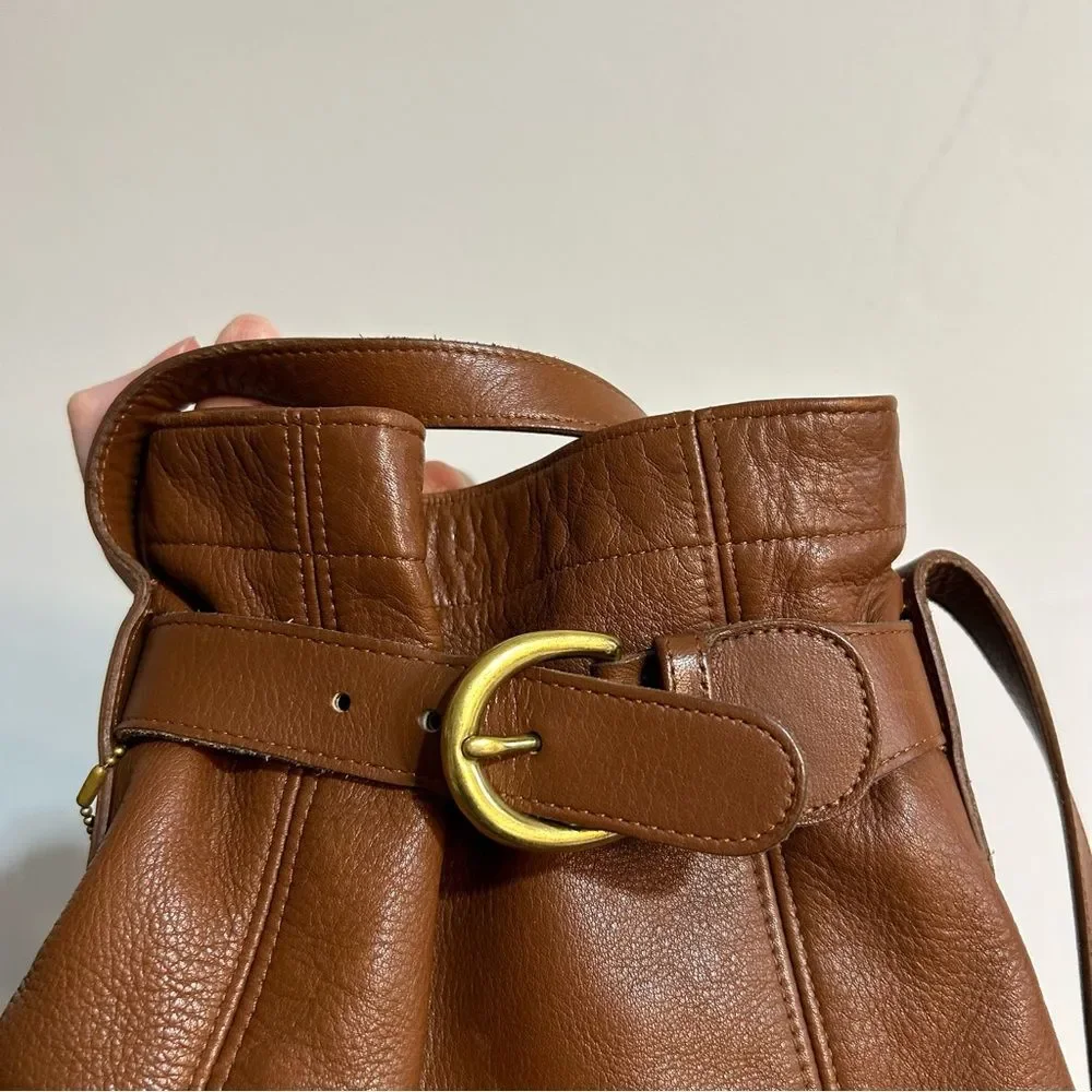 Vintage Coach 4156 Toffee Brown Leather Soho Belted Bucket Buckle Pouch Bag